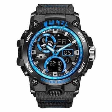 Sportuhr Herren Dual Time Miliatry Uhren Chrono Alarm Armbanduhr Classic Digitaluhr 22cm Schwarz Blau - 1